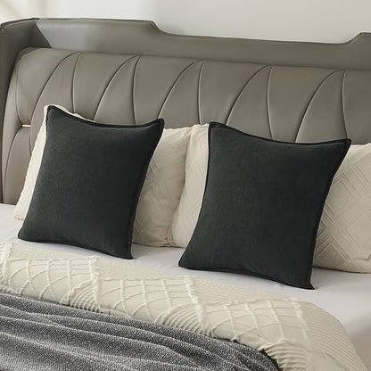 FUTEI Black Chenille Throw Pillow Covers 20x20 Inch Set of 2,Edges Double-Stitched Cushion Cases,Modern Home Decor for Couch Living Room