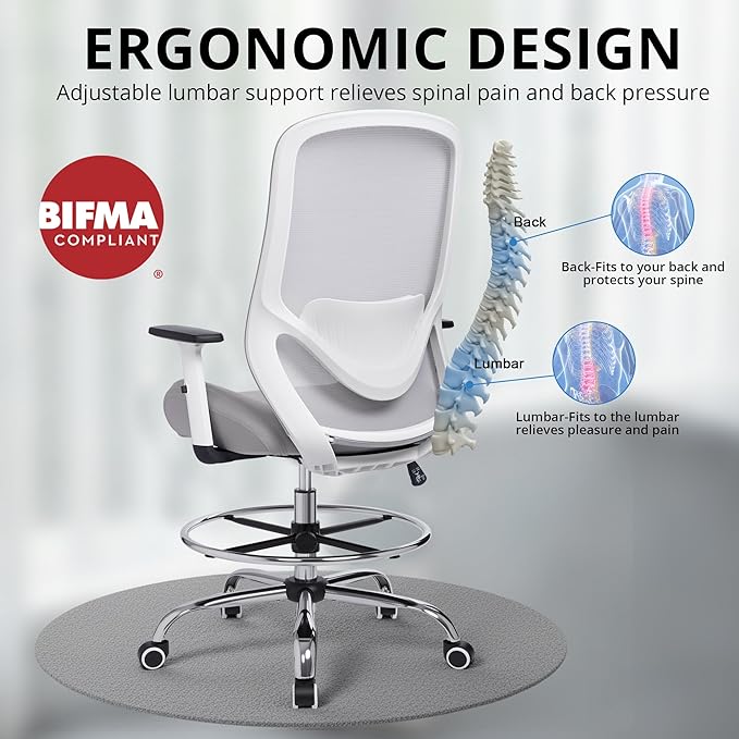 HYLONE 400lbs Drafting Chair,Adjustable High Back Computer Office Chair with Lumbar Support Standing Desk Chair Heavy Duty Big Tall Drafting Stool for Artists with Adjustable Footrest