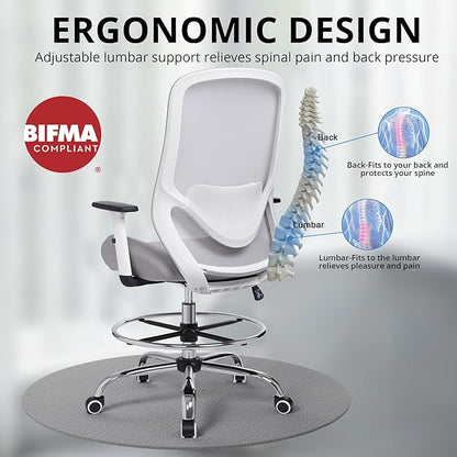 HYLONE 400lbs Drafting Chair,Adjustable High Back Computer Office Chair with Lumbar Support Standing Desk Chair Heavy Duty Big Tall Drafting Stool for Artists with Adjustable Footrest