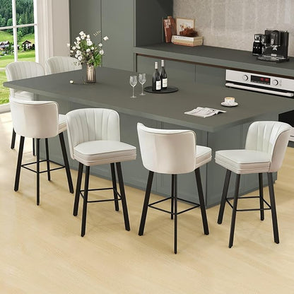 Swivel Counter Height Bar Stools Set of 3, 30'' Modern Barstools with Backs and Metal Legs, Upholstered Bar Chairs, Faux Leather White Stools for Kitchen Island Chairs