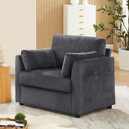 Living Room Sofa Set, Corduroy 3-Seat Couch with Set of 2 Accent Side Chairs, Soft Pillows and Side Pockets, Modern Living Room Furniture Sets for Apartment, Small Spaces, Grey