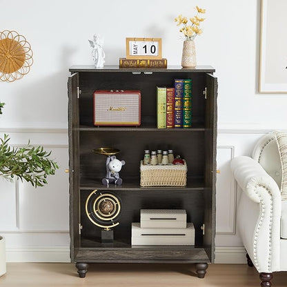 Sideboard Buffet Cabinet with Storage, Kitchen Storage Cabinet with Adjustable Shelves and 2 Doors, Vintage Accent Table for Living Room, Hallway (Grey)