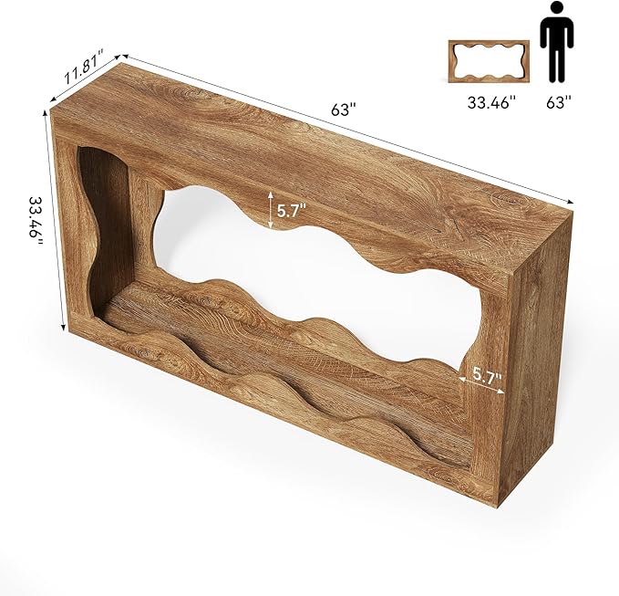 LITTLE TREE 63-Inch Console Table, Chic Design, Sofa Table Behind Couch, Farmhouse Console with Build-in Storage Space for Entryway, Living Room, Hallway