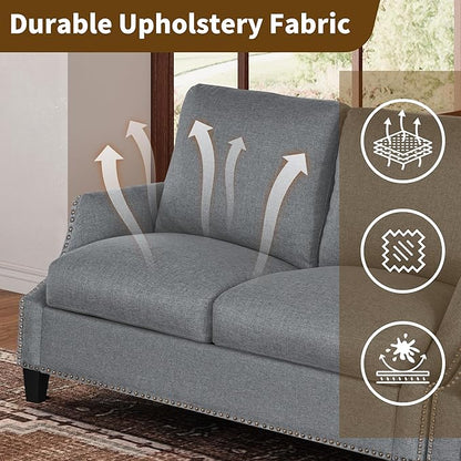3 Piece 6-Seater Living Room Sofa Set, Modern Upholstered 3-Seater Sofa, Loveseat & Armchair, Handmade Nailhead Trim, Ergonomic Deep-Seat Couch for Living Room, Bedroom, Apartment, Gray