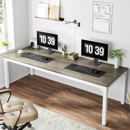 Tribesigns 78.7 Inches Extra Long Computer Desk 2 Person Desk, Double Long Desk, Workstaion for Home Office, Oak+White
