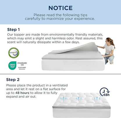 Bedsure 4 Inch Memory Foam Queen Mattress Topper, Dual Layer 2.5 Inch Gel Memory Foam & 800 GSM Waterproof Pillow Top Cooling Mattress Pad with 8-21 Inch Deep Pocket (Queen, 60x80 Inches)