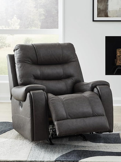 Signature Design by Ashley Trumble Modern Faux Leather Manual Rocker Recliner with Track Arms, Gray