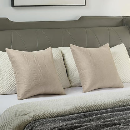 FUTEI Oatmeal Chenille Throw Pillow Covers 22x22 Inch Set of 2,Soft Wide Chevron Textured Cushion Case,Farmhouse Home Decor for Couch Bed Living Room