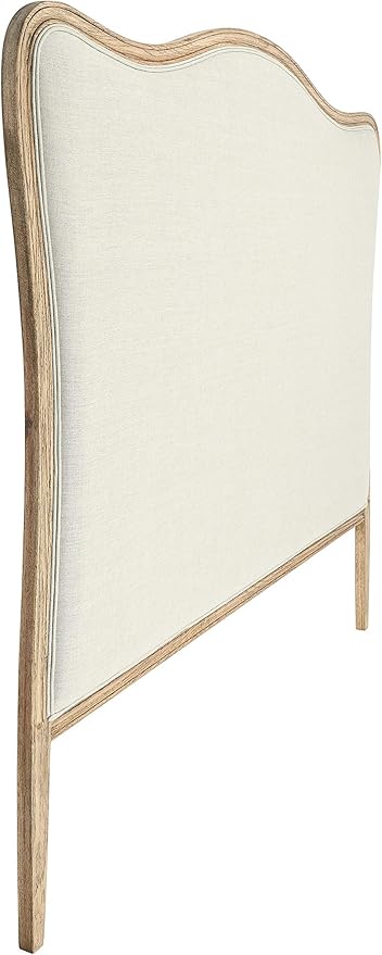Creative Co-Op Modern Farmhouse Solid Oak Wood Headboard with Linen Upholstery, Natural and Beige, Queen