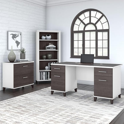 Bush Furniture 2 Drawer Lateral File Cabinet, Letter and Legal-Size Document Storage for Home or Professional Office, Somerset Collection, White and Storm Gray