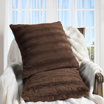 Cheer Collection Faux Fur Throw Pillows - Decorative Pillows for Couch, Bed Throw Pillows, Chocolate Accent Pillows for Bedroom or Living Room Aesthetic, Set of 2 Furry Throw Pillows, 24" x 24"