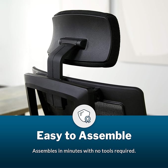 Vari Task Chair with Headrest (VariDesk) - Adjustable Height Ergonomic Office Desk Chair with Armrests & Casters - Breathable Mesh Computer Chair with Lumbar Support - Easy Assembly - Black