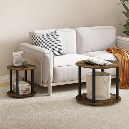 Furinno Turn-N-Tube Simple Design 2-Tier Round Wooden Small Coffee Table, Amber Pine