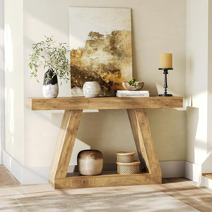 LITTLE TREE 55-Inch Sofa Table with Storage, Farmhouse Console Table for Home, Rectangular Wooden Entryway Furniture for Living Room, Bedroom, Office, Hallway, Oak