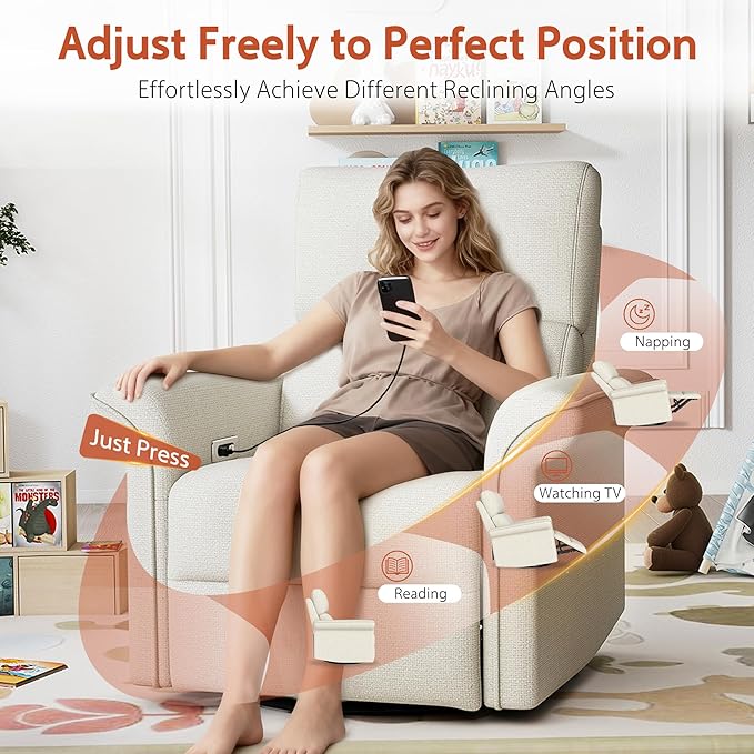 Recliner Chair, 270 Power Swivel Rocker Recliner Chair for Adults, Rocking Glider Recliners for Small Spaces, Glider Nursery Rocking Chairs for Home Theater Living Room Bedroom Nursery