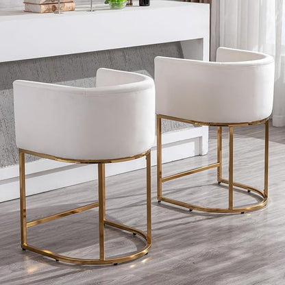 Contemporary Cream Velvet Bar Stools Set of 3, 24" Upholstered Fabric Counter Height Barstools Kitchen Counter Island Stools with Golden Metal Base