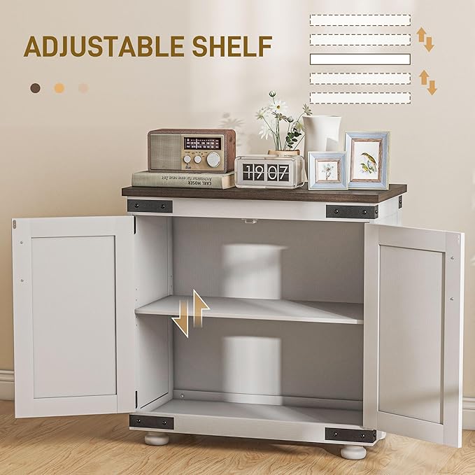 HOMCOM Modern Sideboard, Buffet Cabinet with Barn Door and Adjustable Shelf, Kitchen Pantry Cabinet, Distressed White and Brown