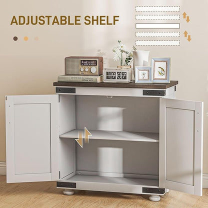 HOMCOM Modern Sideboard, Buffet Cabinet with Barn Door and Adjustable Shelf, Kitchen Pantry Cabinet, Distressed White and Brown