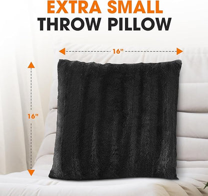 Cheer Collection Faux Fur Throw Pillows - Decorative Pillows for Couch, Bed Throw Pillows, Black Accent Pillows for Bedroom or Living Room Aesthetic, Set of 2 Furry Throw Pillows, 16" x 16"