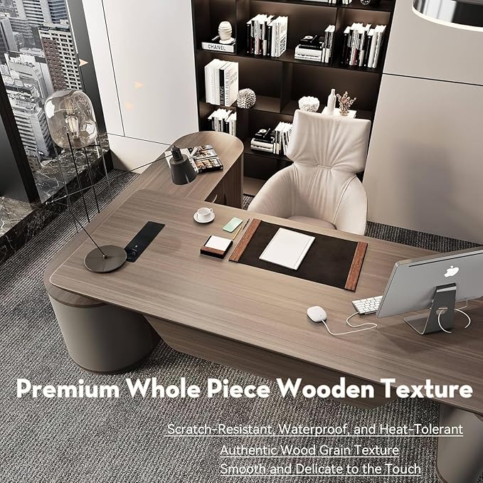 SAINTCY 94.5 Inch Large Executive Office Desk with File Cabinet, Sit & Stand L Shaped Executive Desk, Adjustable Luxury Office Desks for Boss, Business Owners, Managers and Supervisors Return Left