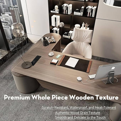 SAINTCY 94.5 Inch Large Executive Office Desk with File Cabinet, Sit & Stand L Shaped Executive Desk, Adjustable Luxury Office Desks for Boss, Business Owners, Managers and Supervisors Return Left