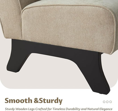 Upholstered Armless Accent Chair,Modern Comfy Living Room Chairs with Wooden Legs& Pillows,Lounge Sofa Side Chair for Bedroom Farmhouse Reading (Brown, 1 PC)