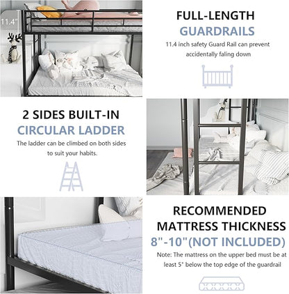 SUNLEI Bunk Bed Twin Over Twins with Trundle, Metal Loft Bed with 2 Secured Ladders, Trundle Beds Twin Safety Guard, Space-Saving, Noise Free for Small Bedroom, Black (Twin Over Twins)