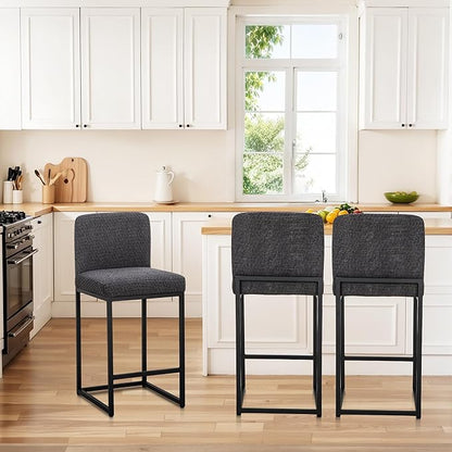 ALPHA HOME 24" Bar Stools Set of 4 Kitchen Counter Stools with Back, Counter Height Stools with Upholstered Footrest for Kitchen Island, Metal Steel Frame, Chenille, Darkgray