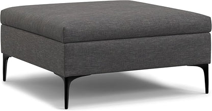 SIMPLIHOME Rebecca 36 inch Wide Contemporary Square Mid Century Coffee Table Storage Ottoman with Lift Up Lid in Slate Grey Polyester Linen, Assembled, For the Living Room, Entryway and Family Room