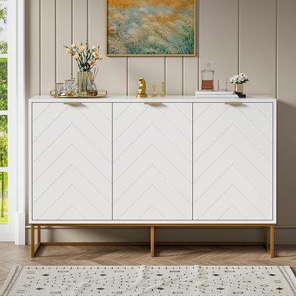 Scurrty Sideboard Buffet Cabinet with Adjustable Shelf, Storage Buffet with 3 Doors (White)