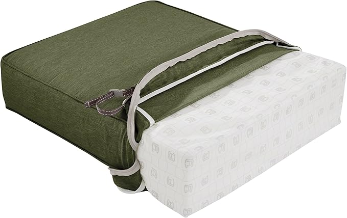 Classic Accessories Montlake Water-Resistant 25 x 25 x 5 Inch Square Outdoor Seat Cushion, Patio Furniture Chair Cushion, Heather Fern Green, Outdoor Cushion Cover