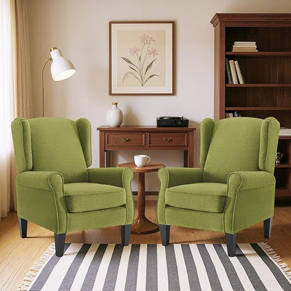 Accent Chair for Living Room Set of 2, High Back Reading Armchairs with Removable Seat Cushion, Mid-Century Single Couch in Fabric, Modern Ergonomic Wingback Chair for Bedroom,Club, Balcony
