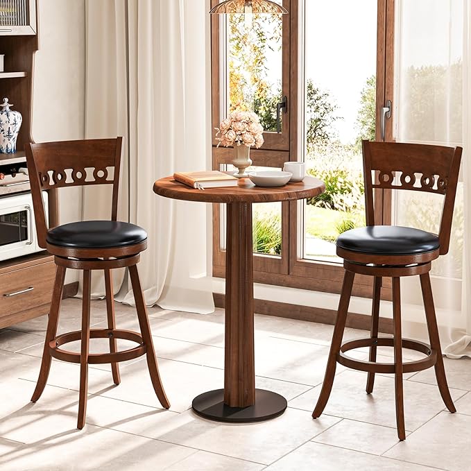 COSTWAY Bar Stools Set of 4, 30.5” Bar Height Bar stools with Solid Wood Legs, Cushioned Seat, Footrest, for Home, Kitchen Island, Bar (4, 30.5'' Seat Height)