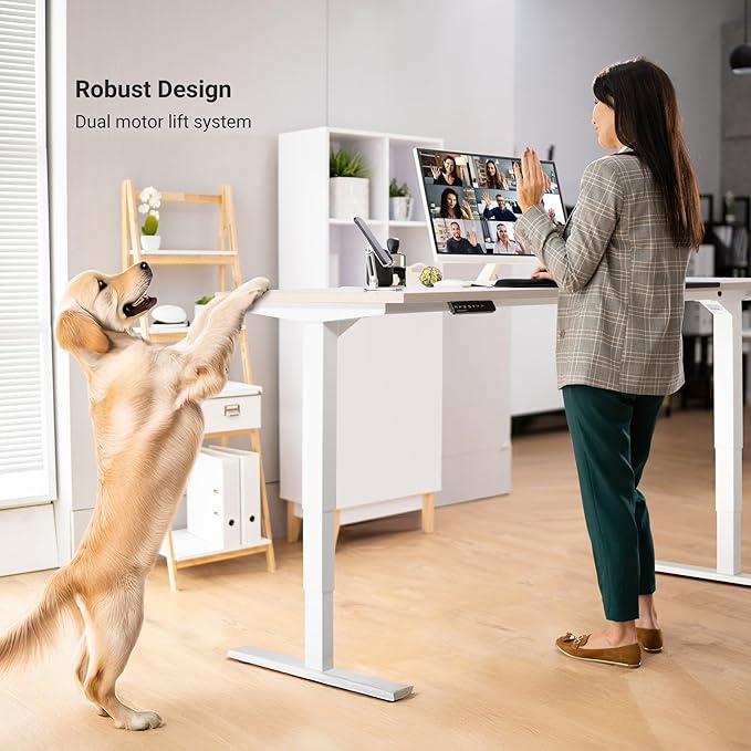 Progressive Desk Stand Up Height Adjustable Electric Standing Desk - 48" x 30" with Dual Motor, 3 Stages Sit Stand Table - Gray Oak, White Frame