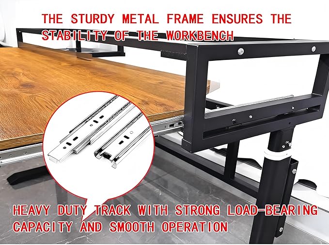 Studio Desk with Keyboard Tray | Hand-Crank Adjustable Standing Desk Workstation for Music Production, Cable Management, MIDI Keyboard Shelf (White, 47in)