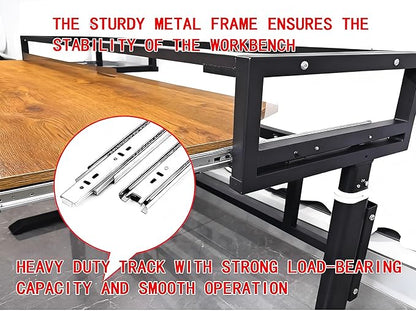Studio Desk with Keyboard Tray | Hand-Crank Adjustable Standing Desk Workstation for Music Production, Cable Management, MIDI Keyboard Shelf (White, 55In)
