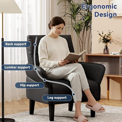 HAOBO Home Modern Black Accent Chair Upholstered Faux Leather Armchair for Bedroom Living Room Chairs Office Chair Leisure Chairs Set of 2