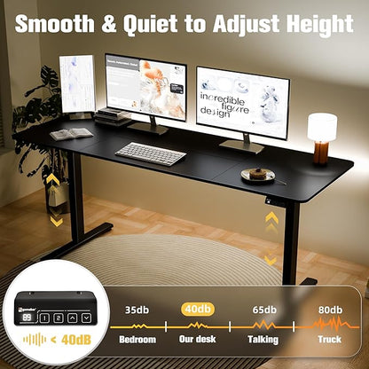 ERGOMAKER Electric Standing Desk, 67" x 23.6" Height Adjustable Sit Stand Desk with Splice Board for Home Office, Computer Table Memory Preset (Black Frame, Black Desktop)