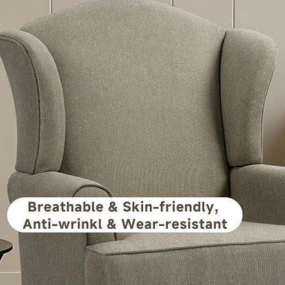 Pia Ricco High Back Floral Accent Chair, Upholstered Fabric Armchair with Solid Wood Legs - Retro Living Room Reading Chair, Comfortable Single Sofa Seat-Moss Grey