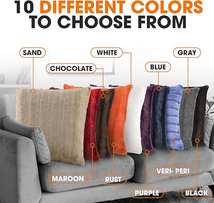 Cheer Collection Faux Fur Throw Pillows - Decorative Pillows for Couch, Bed Throw Pillows, Sand Accent Pillows for Bedroom or Living Room Aesthetic, Set of 2 Furry Throw Pillows, 22" x 22"