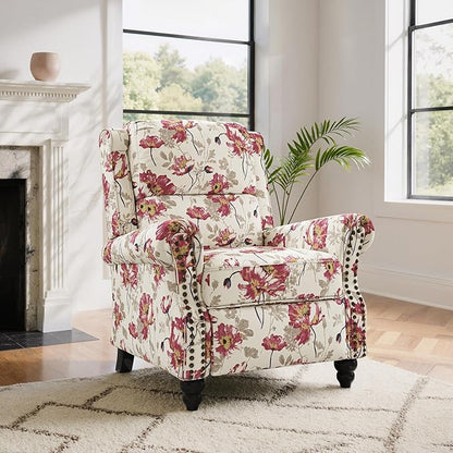 Lumibee Recliner Chair, Wingback Recliner Chair for Living Room, Modern Upholstered Faux Leather Pushback Armchair with Adjustable Backrest & Footrest for Small Spaces,Bedroom-Pattern White
