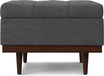 SIMPLIHOME Mariah 34 inch Wide Contemporary Rectangle Coffee Table Storage Ottoman in Slate Grey Polyester Linen, Assembled, For the Living Room, Entryway and Family Room