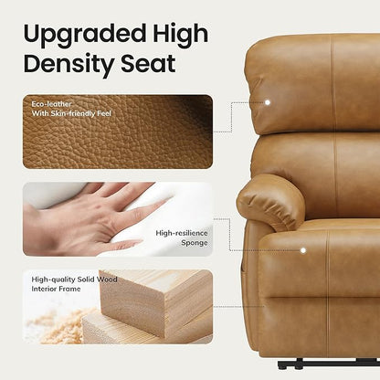 COLAMY Triple Motors Power Recliner Chair with Power Headrest & Lumbar Support Independent Adjustment for Living Room, Leather Electric Recliner Sofa Chair, Light Brown