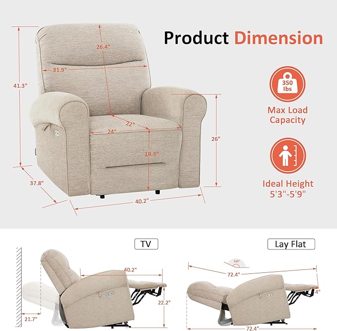 MCombo Dual Motor Power Lift Recliner Chair with Massage and Heat for Elderly, USB Ports, Lay Flat, Fabric 7666 (Beige)