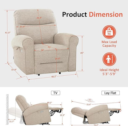 MCombo Dual Motor Power Lift Recliner Chair with Massage and Heat for Elderly, USB Ports, Lay Flat, Fabric 7666 (Beige)