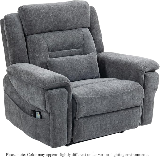 Big Man Power Lift Recliner for Elderly Adults 28 Inch Wide Seat, Oversized Recliner 400 lbs with Heat Massage, Lay Flat Recliner Chair Cup Holder & Wireless Phone Charger, USB Type C Charging
