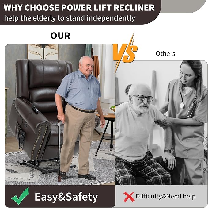 Recliner Chairs for Adults, Oversized Bedroom Chair with Massage, Sofa Chair Home Theater Seating with Lumbar Support, Lift Chair for Elderly, Nursery Chair for Living Room (Genuine Leather)