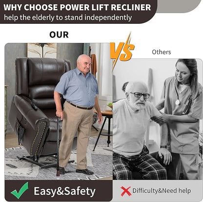 Recliner Chairs for Adults, Oversized Bedroom Chair with Massage, Sofa Chair Home Theater Seating with Lumbar Support, Lift Chair for Elderly, Nursery Chair for Living Room (Genuine Leather)
