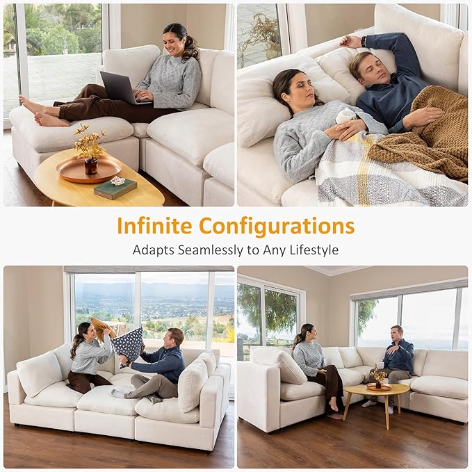 VANOMi Modular Sectional Sofa, Convertible Couch Modular Sofa Without Ottoman, Sectional Sofas for Living Room Small Apartments