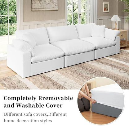 Modular Sectional Sofa Cloud Couch,Down Filled Comfy Cloud Modern Sofa,White Linen Oversized Couch Cushion Covers Removable for Living Room(3 Seater)